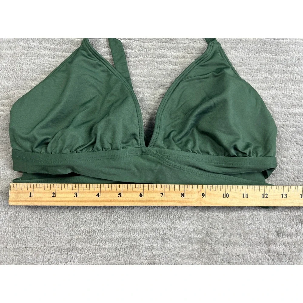 Kona Sol Bikini Top Womens L Olive‎ Green Halter Wrap Front Solid Swimwear
